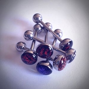 Stainless Steel 14g Novelty Logo Wording Flat Top Barbell Tongue Ring Set